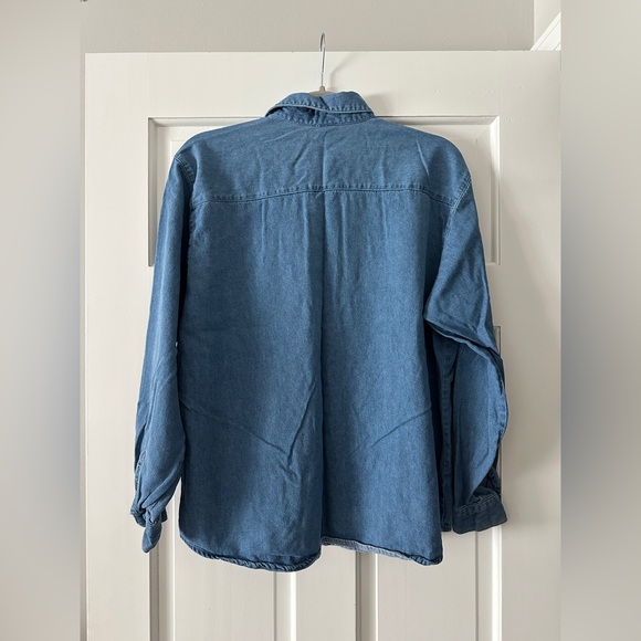 Vintage Koret City Blues Denim Flower Embroidered Long Sleeve Button Down Shirt - Picture 2 of 6